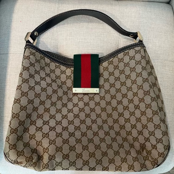Gucci Ladies Web Hobo GG Canvas Large - Picture 1 of 6